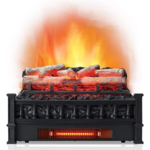 tangkula 20” electric fireplace log set heater with adjustable temp, overheating protection, realistic birch wood ember bed, infrared quartz electric fireplace insert for home & office decor, 1500w