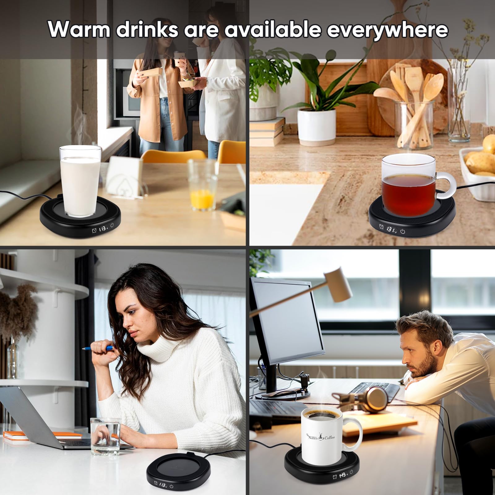 Coffee Mug Warmer for Desk,SAINSWIN 3 Temp-Settings Hot Drink Beverage Warmer Plate,Coffee Cup Warmer with Auto Shut Off,Plate Warmer Keep Coffee, Beverage, Milk, Tea and Hot Chocolate Warm(NO Mug)