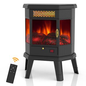 electric fireplace heater 22'' freestanding fireplace stove infrared fireplace realsmart with 3d flame effect remote control, timer, overheating protection heater for indoor use black