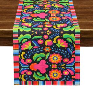 snowkingdom mexican fiesta table runner, mode floral dia de los muertos décor day of the dead altar decoration for holiday home party (13" x 72")