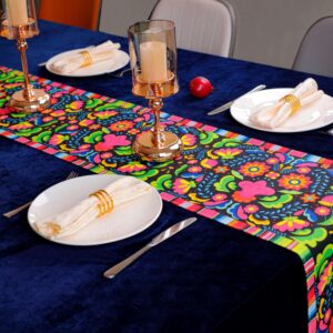 Snowkingdom Mexican Fiesta Table Runner, Mode Floral Dia De Los Muertos Décor Day of The Dead Altar Decoration for Holiday Home Party (13" x 72")