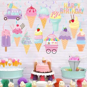 Ice Cream Party Hanging Swirls Ice Cream Birthday Party Decorations 20pcs Summer Ice Cream Party Hanging Decor Ice Cream Cone Swirls Streamer for Summer Theme Baby Shower Supplies