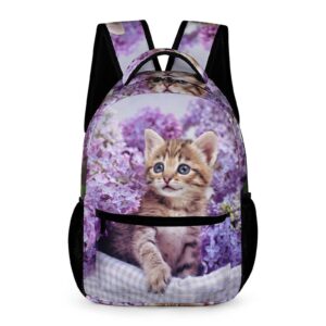 niapessel kids backpack for school, cute kitten purple flower pattern students bookbags school bags girls boys