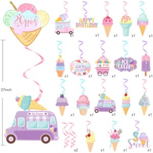 Ice Cream Party Hanging Swirls Ice Cream Birthday Party Decorations 20pcs Summer Ice Cream Party Hanging Decor Ice Cream Cone Swirls Streamer for Summer Theme Baby Shower Supplies