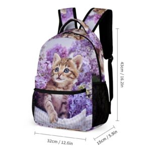 Niapessel Kids Backpack for School, Cute Kitten Purple Flower Pattern Students Bookbags School Bags Girls Boys