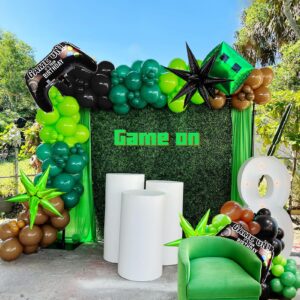 video game balloon garland kit 135pcs green and black brown controller balloon arch gamer night decorations for boy gaming birthday party supplies
