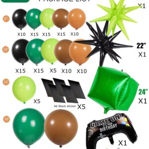 Video game Balloon garland kit 135pcs Green and Black brown Controller balloon arch Gamer night Decorations For boy gaming birthday party supplies