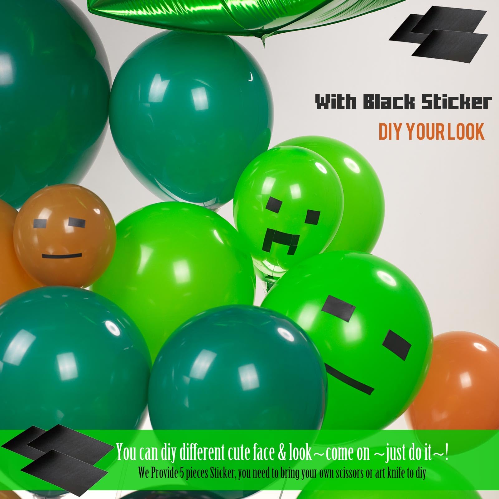 Video game Balloon garland kit 135pcs Green and Black brown Controller balloon arch Gamer night Decorations For boy gaming birthday party supplies