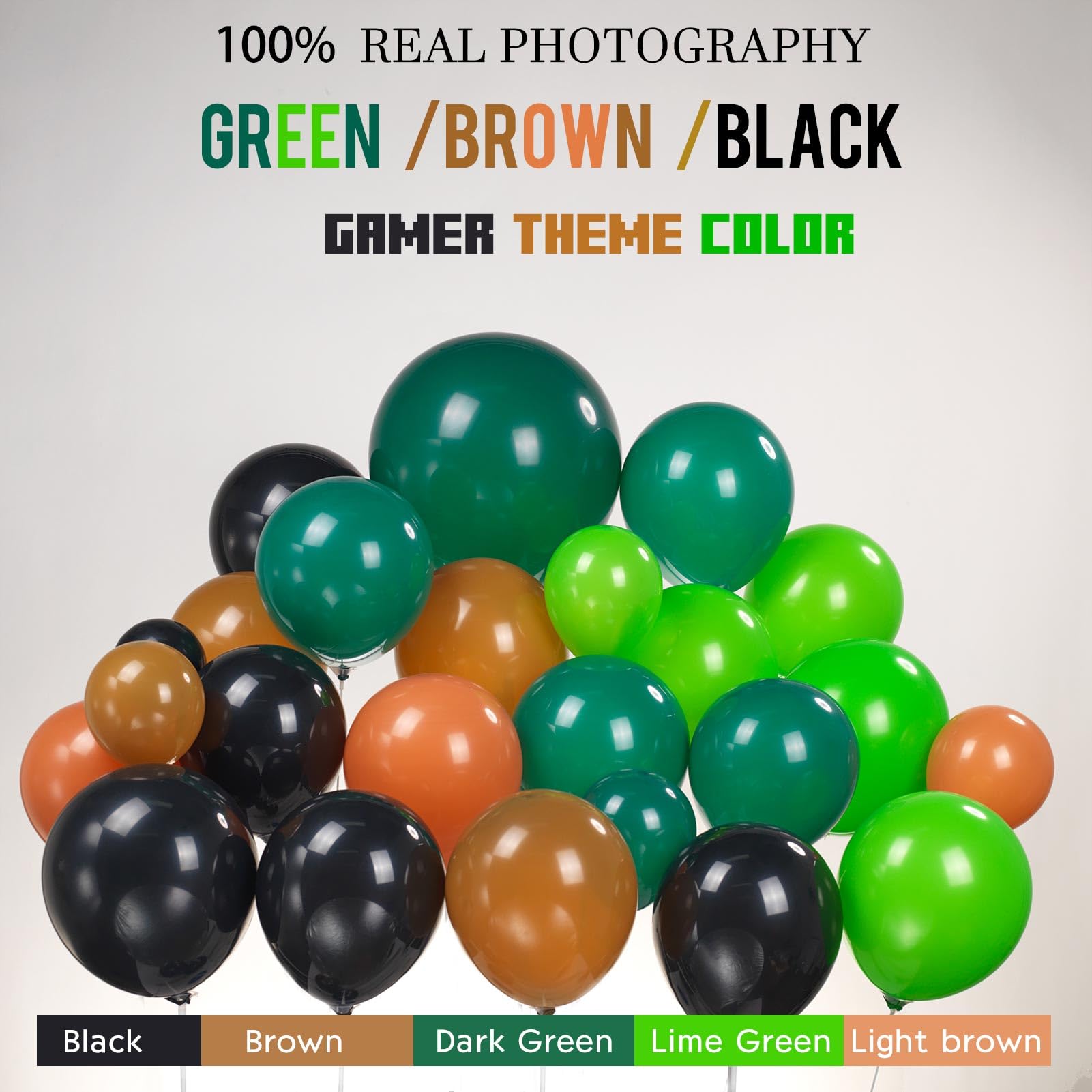 Video game Balloon garland kit 135pcs Green and Black brown Controller balloon arch Gamer night Decorations For boy gaming birthday party supplies