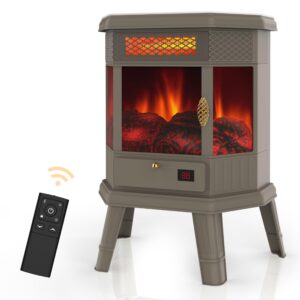 realsmart electric fireplace heater 22'' freestanding fireplace stove infrared fireplace with 3d flame effect remote control, timer, overheating protection heater for indoor use brown