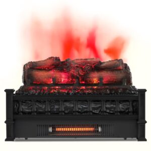 tangkula 20 inch electric fireplace log set heater with adjustable temp, overheating protection, realistic pinewood ember bed, infrared quartz electric fireplace insert for home & office decor, 1500w