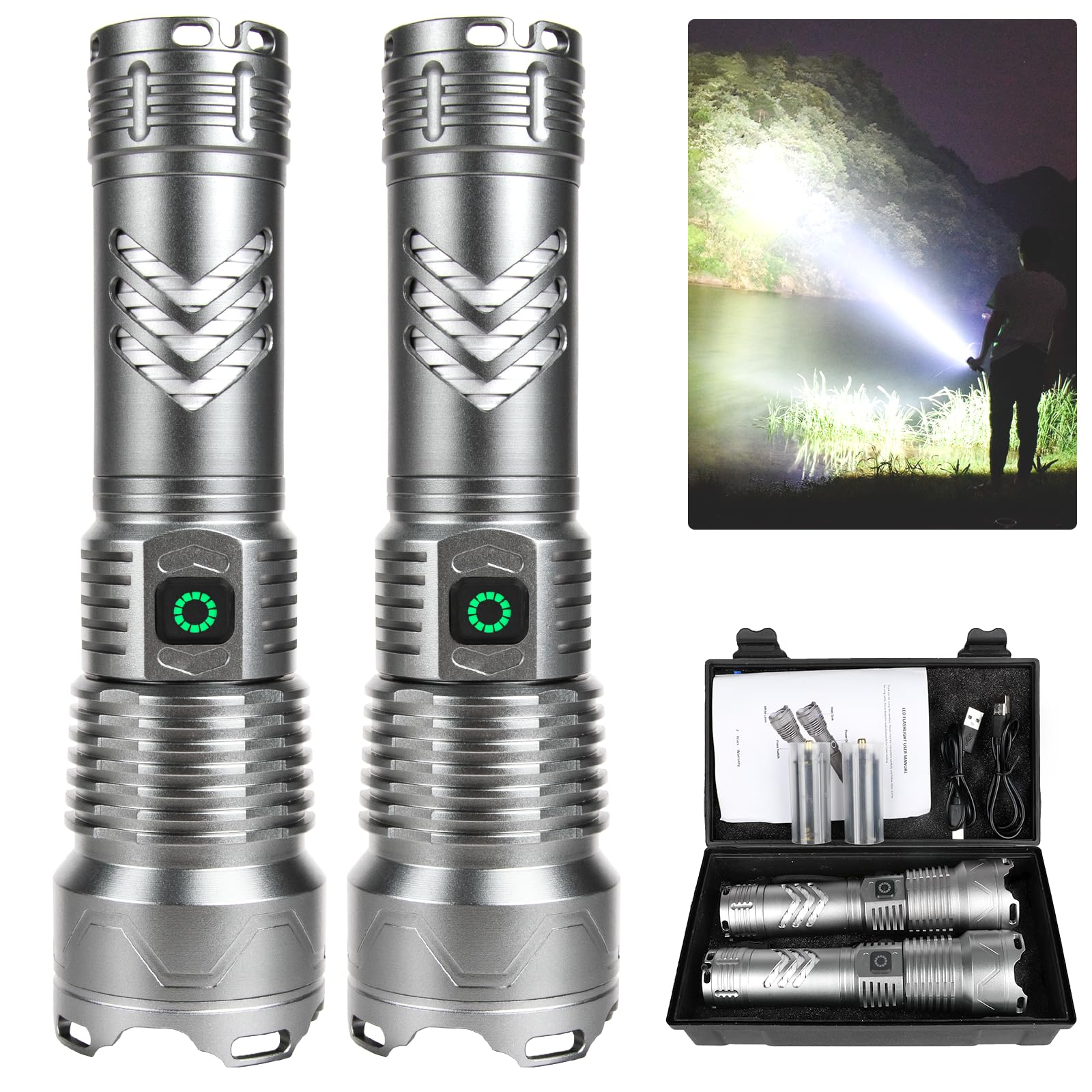 FUROLD Rechargeable Flashlights High Lumens, 990,000 Super Bright LED Flashlight Powerful Flash Light,5 Modes, IPX6 Waterproof,Handheld Flash Lights for Outdoor Emergency Camping Hiking