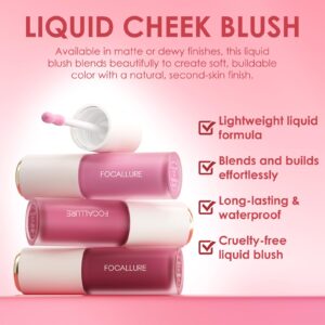 FOCALLURE Silky Cream Liquid Blush,Leaving a Matte Dewy Makeup Look,Easy to Apply and Create a Natural Flush,Long Lasting and Lightweight Cheek Blush Face Makeup,BAD GAME