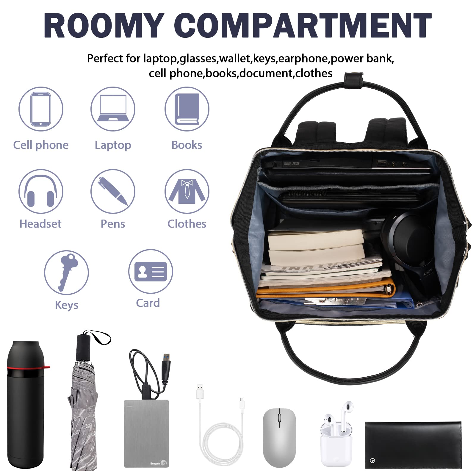 VANKEAN Rolling Laptop Bag for Women Laptop Backpack Bundle