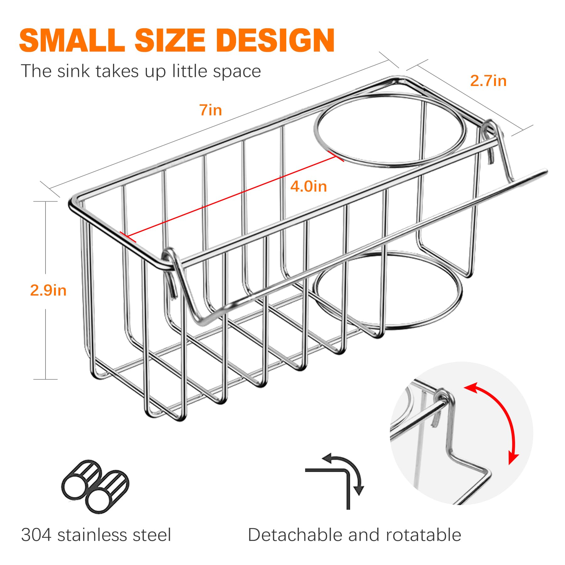 3-In-1 Kitchen Sink Organizer In-Sink Sponge and Brush Holder for Kitchen Sink - 304 Stainless Steel Sink Holder for Brush and Sponge - Durable Kitchen Accessories, Dishcloths, Brushes