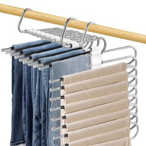 ceretia 9 layers pants hangers space saving - non slip stainless steel multifunctional pants rack, clothes closet storage organizer for pants jeans trousers scarf hanger