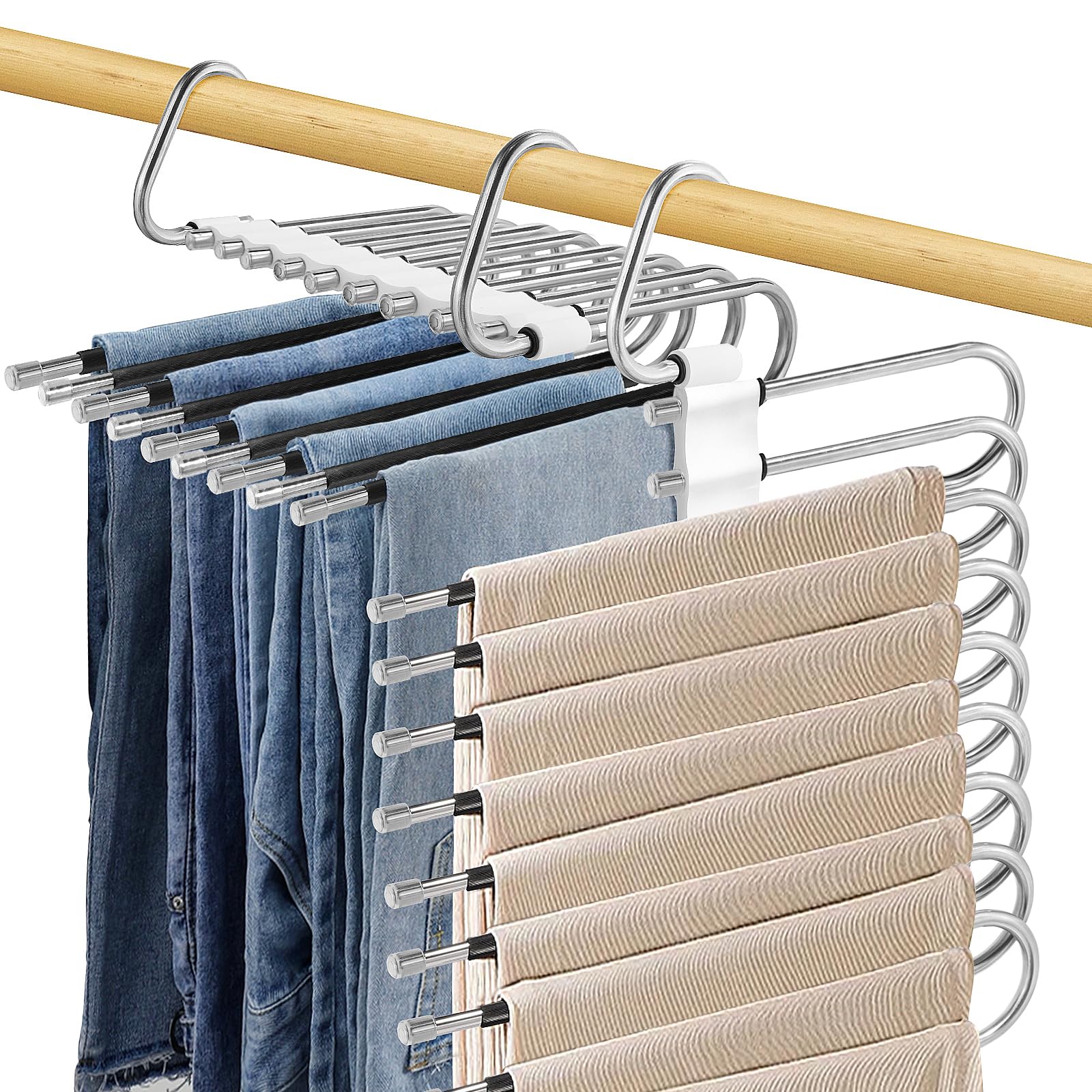 CERETIA 9 Layers Pants Hangers Space Saving - Non Slip Stainless Steel Multifunctional Pants Rack, Clothes Closet Storage Organizer for Pants Jeans Trousers Scarf Hanger