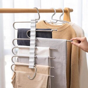 CERETIA 9 Layers Pants Hangers Space Saving - Non Slip Stainless Steel Multifunctional Pants Rack, Clothes Closet Storage Organizer for Pants Jeans Trousers Scarf Hanger