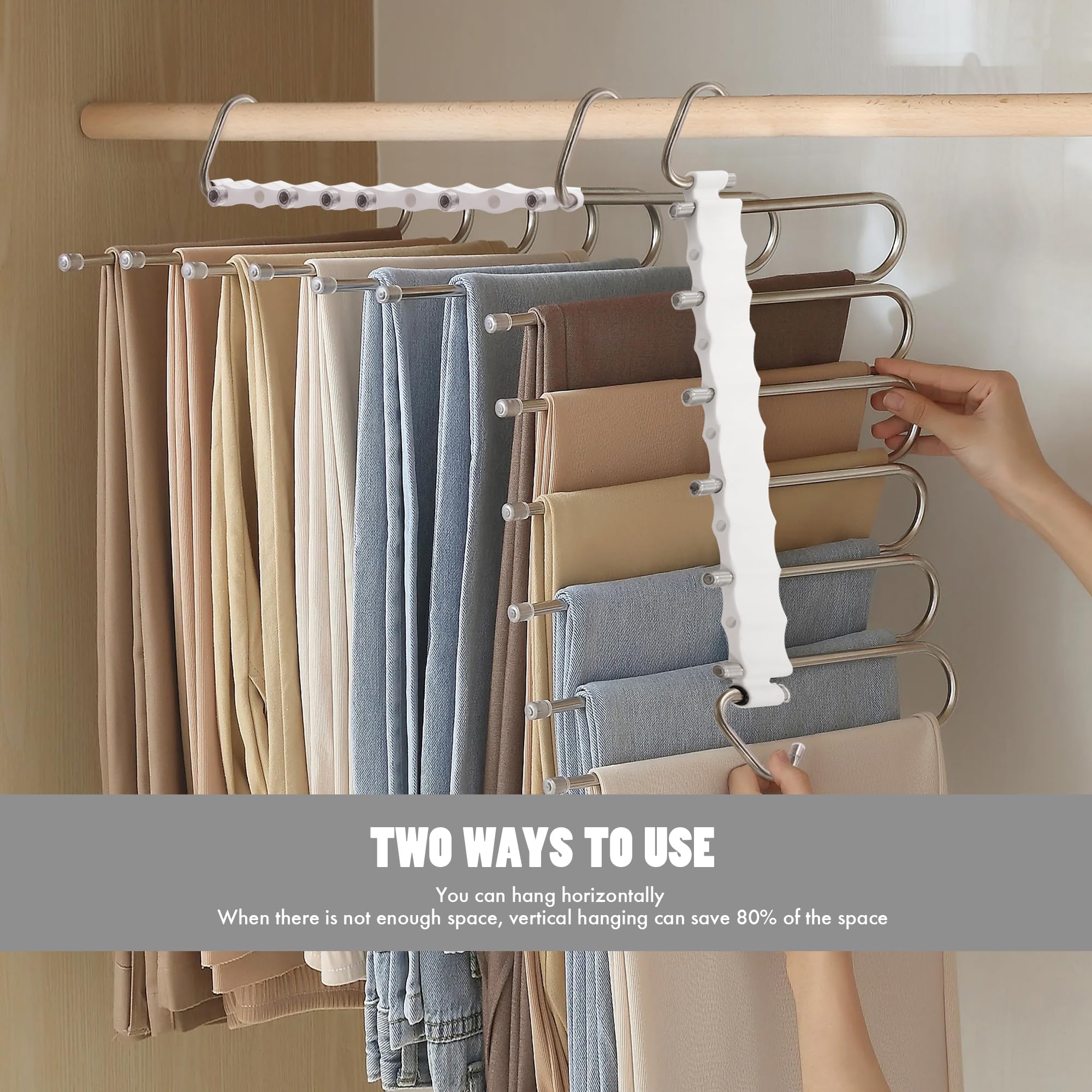 CERETIA 9 Layers Pants Hangers Space Saving - Non Slip Stainless Steel Multifunctional Pants Rack, Clothes Closet Storage Organizer for Pants Jeans Trousers Scarf Hanger