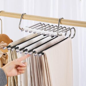 CERETIA 9 Layers Pants Hangers Space Saving - Non Slip Stainless Steel Multifunctional Pants Rack, Clothes Closet Storage Organizer for Pants Jeans Trousers Scarf Hanger