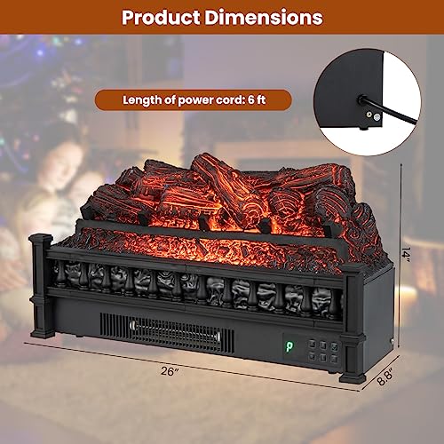 GOFLAME 26 Inch Electric Fireplace Log Set Heater, Fireplace Insert Log Heater with Remote Control, 5 Flame Modes & Brightness, 8H Timer, Realistic Pinewood Ember Bed