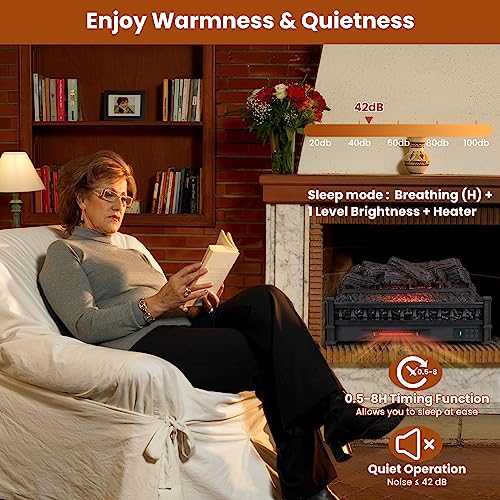 GOFLAME 26 Inch Electric Fireplace Log Set Heater, Fireplace Insert Log Heater with Remote Control, 5 Flame Modes & Brightness, 8H Timer, Realistic Pinewood Ember Bed