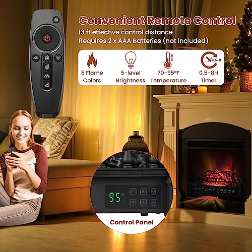 GOFLAME 26 Inch Electric Fireplace Log Set Heater, Fireplace Insert Log Heater with Remote Control, 5 Flame Modes & Brightness, 8H Timer, Realistic Pinewood Ember Bed