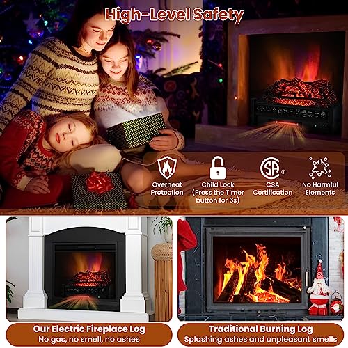 GOFLAME 26 Inch Electric Fireplace Log Set Heater, Fireplace Insert Log Heater with Remote Control, 5 Flame Modes & Brightness, 8H Timer, Realistic Pinewood Ember Bed