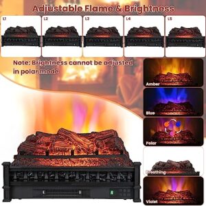 GOFLAME 26 Inch Electric Fireplace Log Set Heater, Fireplace Insert Log Heater with Remote Control, 5 Flame Modes & Brightness, 8H Timer, Realistic Pinewood Ember Bed