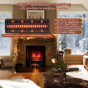 GOFLAME 26 Inch Electric Fireplace Log Set Heater, Fireplace Insert Log Heater with Remote Control, 5 Flame Modes & Brightness, 8H Timer, Realistic Pinewood Ember Bed