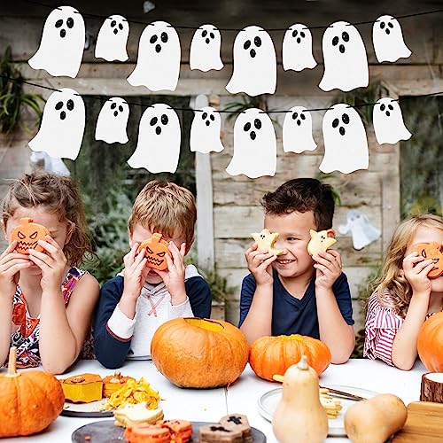 Halloween Ghost Banner Decorations - White Glittery Spook Garland Bunting Banner for Haunted Houses Wall Doorways Indoor Outdoor Home Mantel Decorations Party Supplies