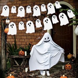 Halloween Ghost Banner Decorations - White Glittery Spook Garland Bunting Banner for Haunted Houses Wall Doorways Indoor Outdoor Home Mantel Decorations Party Supplies