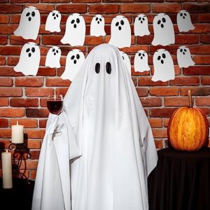 Halloween Ghost Banner Decorations - White Glittery Spook Garland Bunting Banner for Haunted Houses Wall Doorways Indoor Outdoor Home Mantel Decorations Party Supplies