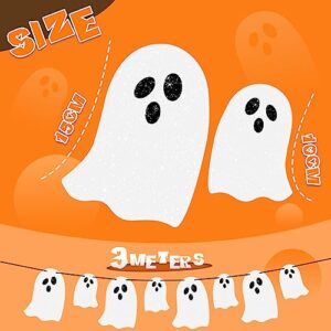 Halloween Ghost Banner Decorations - White Glittery Spook Garland Bunting Banner for Haunted Houses Wall Doorways Indoor Outdoor Home Mantel Decorations Party Supplies