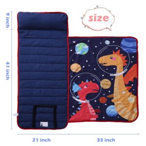 TANOSHII Toddler Nap Mat with Pillow and Blanket, Dinosaur Pattern- 21"x53", Cozy, Soft, and Machine Washable, All-in-one Design - Nap Mats for Preschool, Travel and Daycare