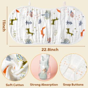 Zainpe 6Pcs Snap Cotton Muslin Baby Burp Cloths & Bibs Set Owl Fox Deer Soft Absorbent Drooling Bibs Adjustable Face Towels for Unisex Infant Newborn Toddler Boys Girls Feeding Teething Eating