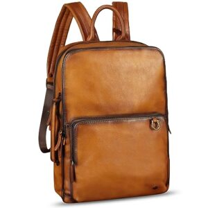 ivtg genuine leather backpack for men vintage handmade high capacity leather rucksack casual daypack vintage knapsack (brown)