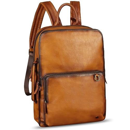 IVTG Genuine Leather Backpack for Men Vintage Handmade High Capacity Leather Rucksack Casual Daypack Vintage Knapsack (Brown)