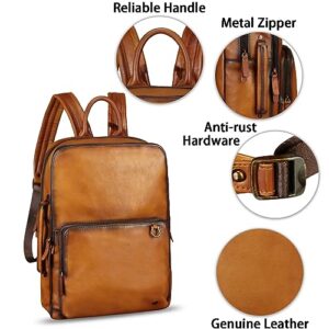 IVTG Genuine Leather Backpack for Men Vintage Handmade High Capacity Leather Rucksack Casual Daypack Vintage Knapsack (Brown)