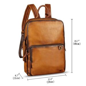 IVTG Genuine Leather Backpack for Men Vintage Handmade High Capacity Leather Rucksack Casual Daypack Vintage Knapsack (Brown)