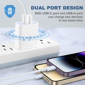 iPhone Chargers for Apple iPhone 15 Pro Max 15pro/14 Pro Max/14pro/14 Plus/14/13/12/11/Se, Dual Usbc Charger Block, Usbc to Lightning Cord, USB to Type C Cable for Ipad, Samsung Galaxy, Google Pixel