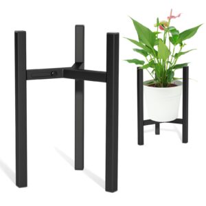 blvornl adjustable plant stand, mid-century modern metal plant stand 3 legs heavy duty for 8"-12" plant pot, flower potted plant holder display for indoor and outdoor(black, excluding potted plant)