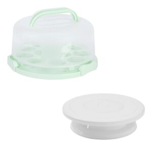 dz clan cake carrier, carrier cupcake holder with cake turntable, cake carrier with lid and handle(green)