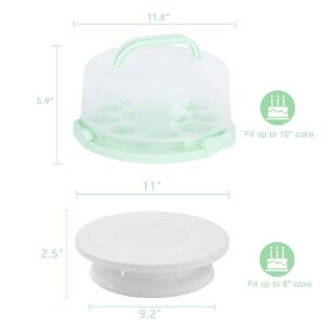 DZ CLAN Cake Carrier, Carrier Cupcake Holder with Cake Turntable, Cake Carrier with Lid and Handle(Green)