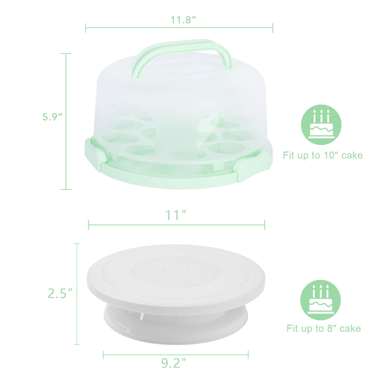 DZ CLAN Cake Carrier, Carrier Cupcake Holder with Cake Turntable, Cake Carrier with Lid and Handle(Green)