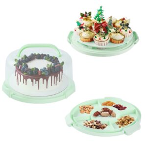 DZ CLAN Cake Carrier, Carrier Cupcake Holder with Cake Turntable, Cake Carrier with Lid and Handle(Green)