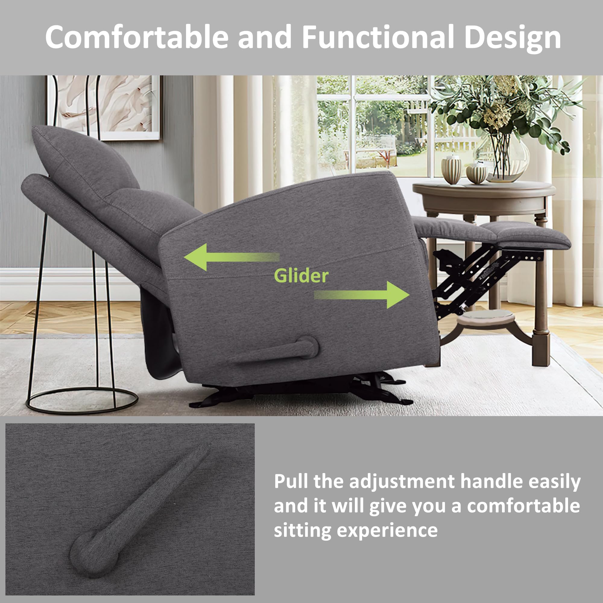 Soft Fabric Manual Glider Recliner,Comfy Living Room and Bedroom Recliner Chair Nursery Glider