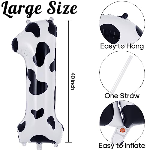 Cow Print Number 1 Balloon, Large 40 Inch Cow Number Birthday Balloons, Foil Mylar Number 1 Balloons for 1st first Birthday Party Decorations Supplies Animal Farm Cowboy Cowgirl Themed Party