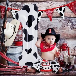 Cow Print Number 1 Balloon, Large 40 Inch Cow Number Birthday Balloons, Foil Mylar Number 1 Balloons for 1st first Birthday Party Decorations Supplies Animal Farm Cowboy Cowgirl Themed Party