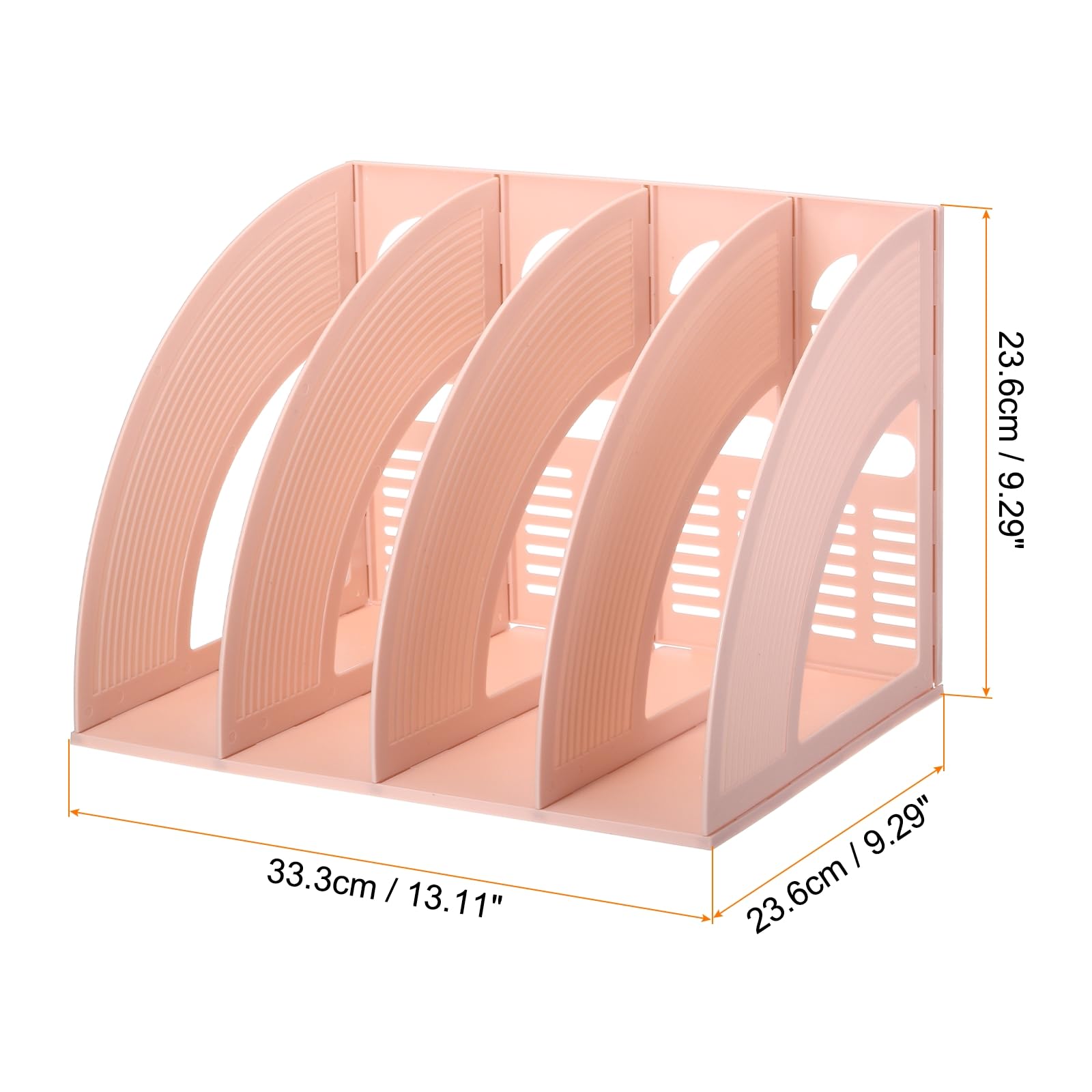 PATIKIL Magazine File Holder, Plastic Vertical 4 Compartment Desktop File Book Newspaper Notebook Storage Rack Bookshelf Folder Organizer for Office, Light Pink